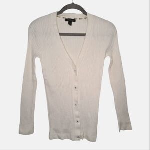Lands' End White Rib Knit Button Down Cardigan Size Small